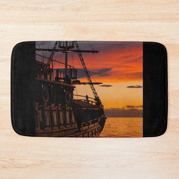 Item preview, Pirate Ship~ Wooden Boat~ Orange and Yellow Sunset or Sunrise designed and sold by bayberrygal.