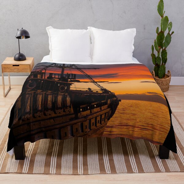 Item preview, Pirate Ship~ Wooden Boat~ Orange and Yellow Sunset or Sunrise designed and sold by bayberrygal.