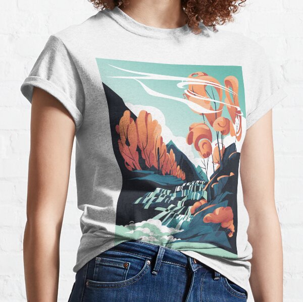 Fabulous autumn landscape with a mountain waterfall Classic T-Shirt
