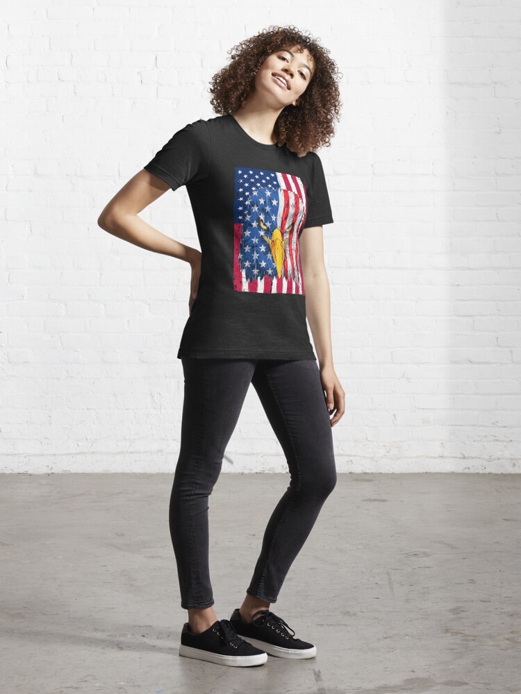 Womens Patriotic Eagle Apparel 4th of July USA Eagle American Flag V-Neck  T-Shirt