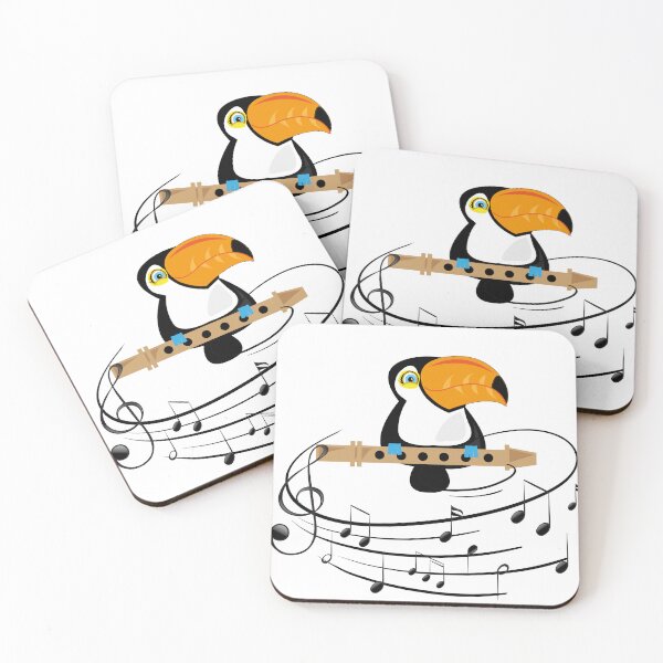 Item preview, Cute little toucan, holding a flute, music notes are flying around. designed and sold by melissamaduka.