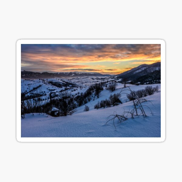 winter sunrise in mountainous rural area Sticker