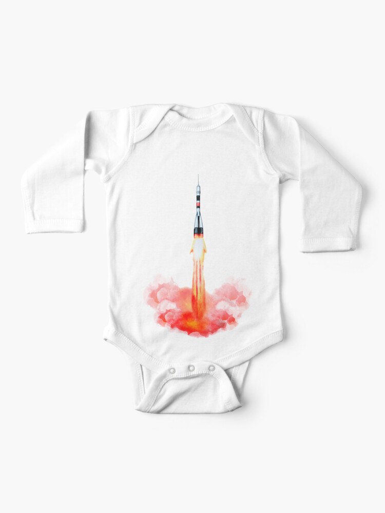 Space Rocket Launch. Spaceship Start Isolated Watercolor