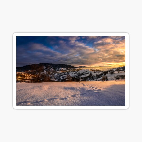 winter sunrise in mountainous rural area Sticker