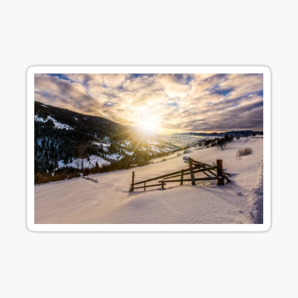 winter sunrise in mountainous rural area Sticker
