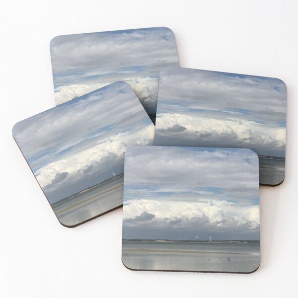 Item preview, Relaxing view on Baltic seascape with thick cumulus cloud horizon and two power wind turbines in background   designed and sold by Khala.