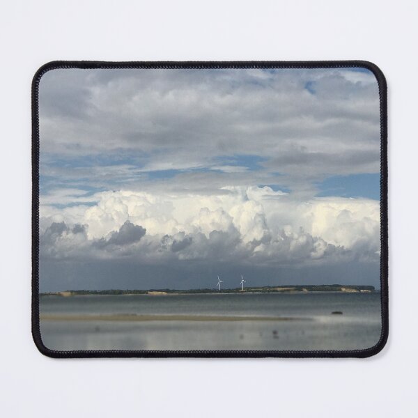 Item preview, Relaxing view on Baltic seascape with thick cumulus cloud horizon and two power wind turbines in background designed and sold by Khala.