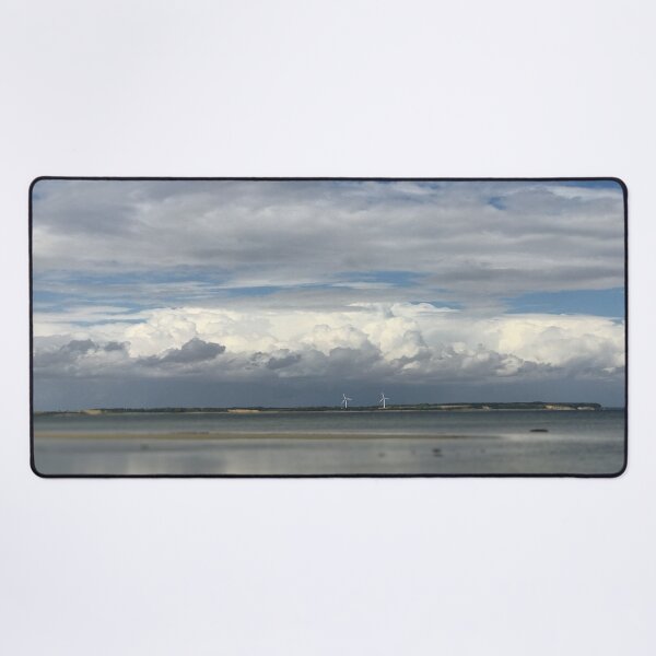 Item preview, Relaxing view on Baltic seascape with thick cumulus cloud horizon and two power wind turbines in background designed and sold by Khala.