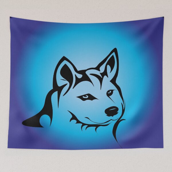 Item preview,  wolf silhouette with blue and light blue background designed and sold by AlexGrafs.