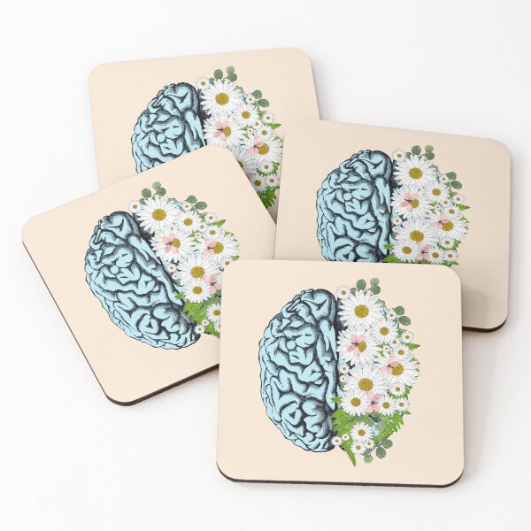 Item preview, Cerebro azul y margaritas, positividad, creatividad, cerebro del hemisferio derecho, salud, mental, designed and sold by Collagedream.