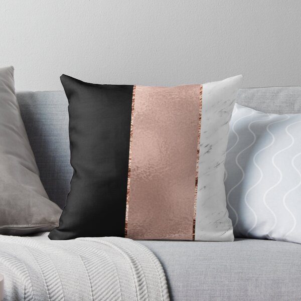 Rose metallic striping - marble and onyx Throw Pillow
