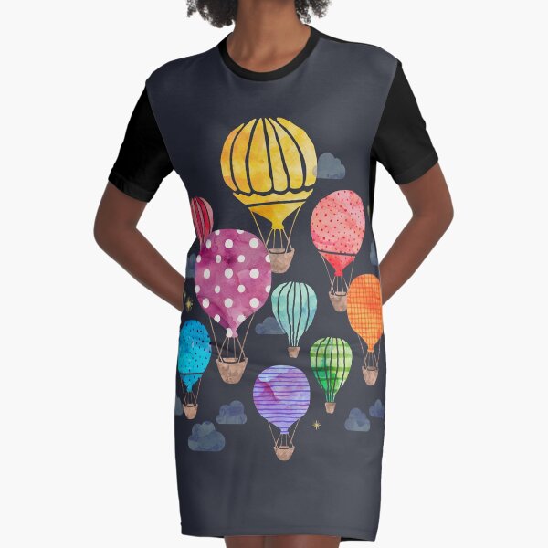 Hot Air Balloon Night Graphic T-Shirt Dress