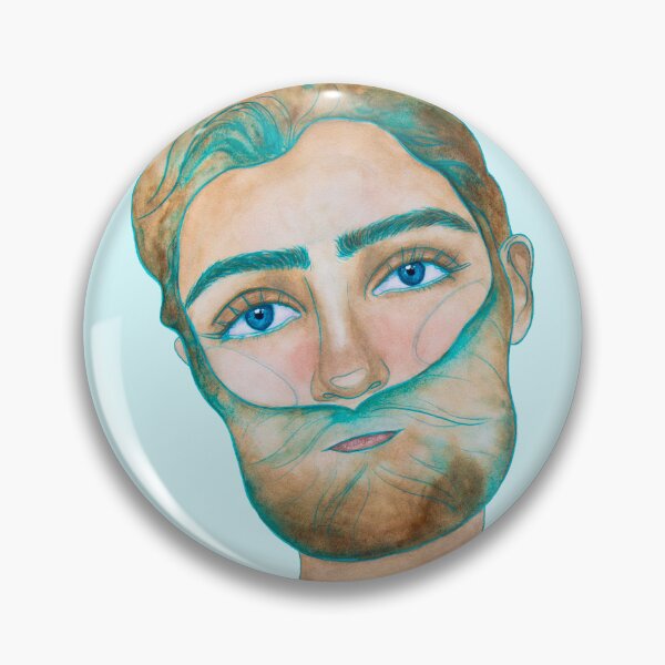 Item preview, Man with Blue eyes and teal linework in watercolour art painting designed and sold by Chantellearts.