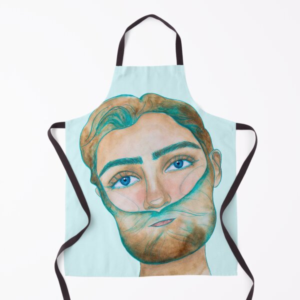 Item preview, Man with Blue eyes and teal linework in watercolour art painting designed and sold by Chantellearts.