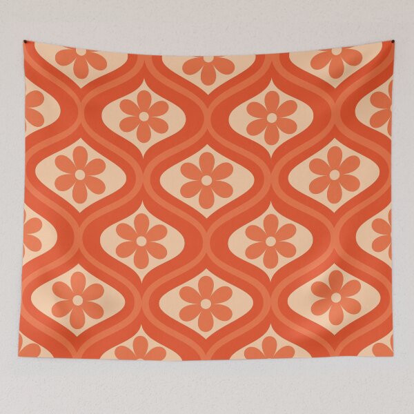Item preview,  Retro Orange Flower Pattern on  Mid Century oval ogee  designed and sold by Yasminepatterns .