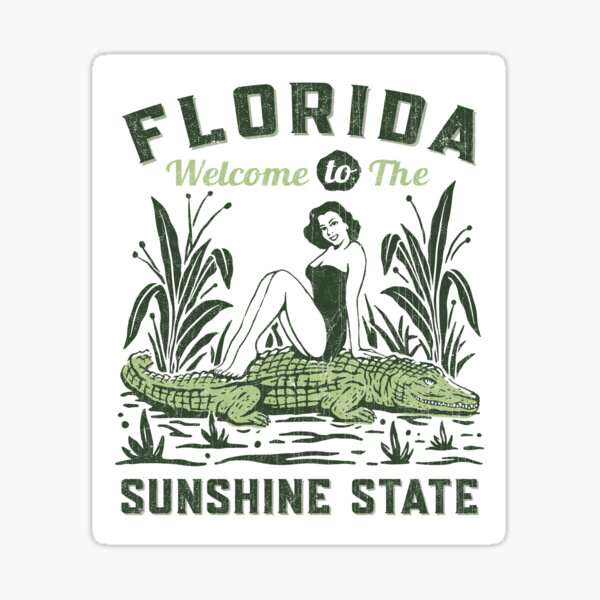 Artikel-Vorschau von Florida, der Sunshine State, Retro Pin Up Girl & Alligator, designt und verkauft von Proverbial Wisdom Design.