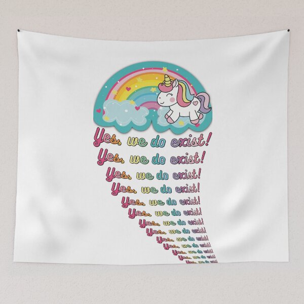 Item preview, Unicorns!!!! Yes, We Do Exist! Cute Kawaii Unicorn with Rainbow & Clouds designed and sold by MunsyArt.