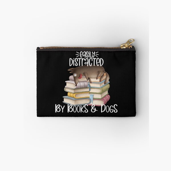 Item preview, Easily Distracted By Books And Dogs, Silly Puppy Dog on Stack of Books designed and sold by PrintedKat.