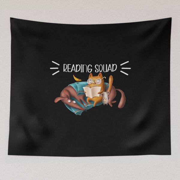 Item preview, Reading Squad with Dog, Cat, Bird and Mouse, Pet and Book Lover designed and sold by PrintedKat.