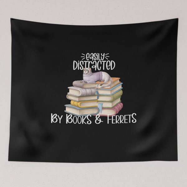 Item preview, Easily Distracted By Books And Ferrets, Ferret on Stack of Books designed and sold by PrintedKat.