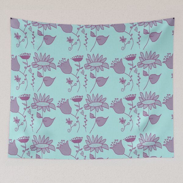 Item preview, Floral Cartoon Aqua Pattern designed and sold by antevasinart.