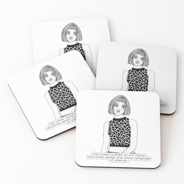 Woman drawing illustration by denthe with feminism quote Coasters (Set of 4)