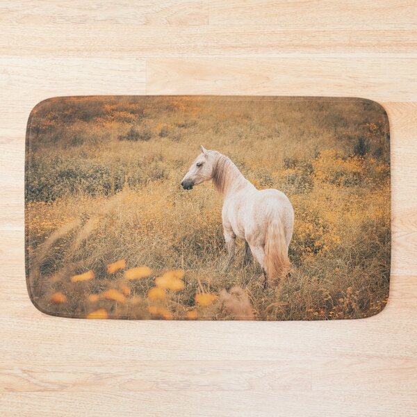 Item preview, White wild horse on flower field, yellow flowers in spring time, majestic and beautiful animals. designed and sold by AylaHarbich.