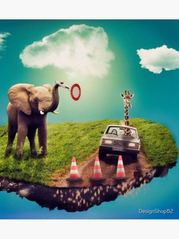 "Elephant stop Giraffe with car " Sticker for Sale by Redbubble