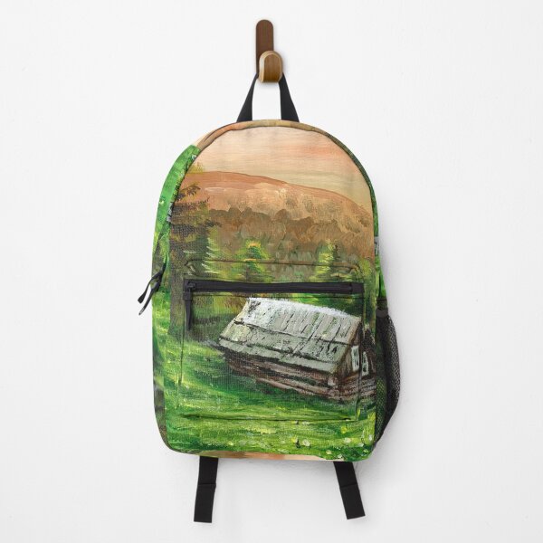 Item preview, western country farm landscape pine tree old fence mountain rustic log cabin designed and sold by LEILA ART SPACE.