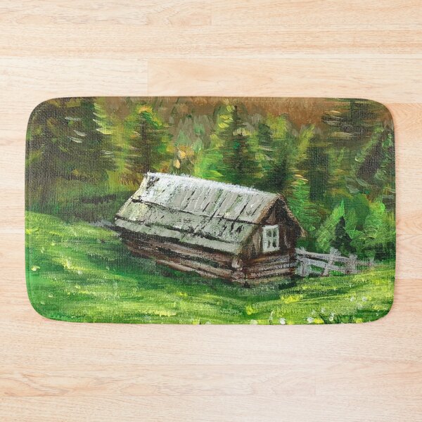 Item preview, western country farm landscape pine tree old fence mountain rustic log cabin designed and sold by LEILA ART SPACE.