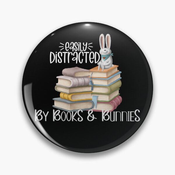 Item preview, Easily Distracted By Books And Bunnies, Rabbit on Stack of Books designed and sold by PrintedKat.
