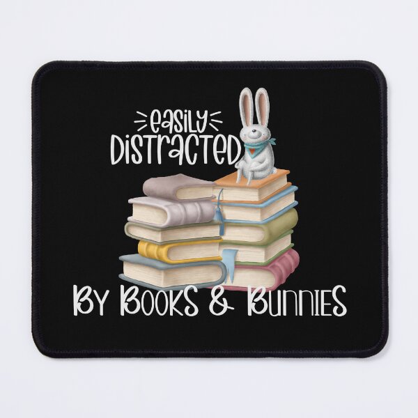 Item preview, Easily Distracted By Books And Bunnies, Rabbit on Stack of Books designed and sold by PrintedKat.