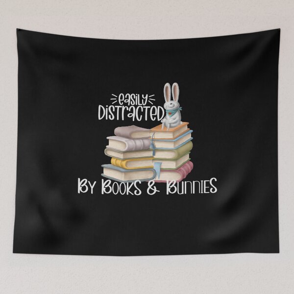 Item preview, Easily Distracted By Books And Bunnies, Rabbit on Stack of Books designed and sold by PrintedKat.