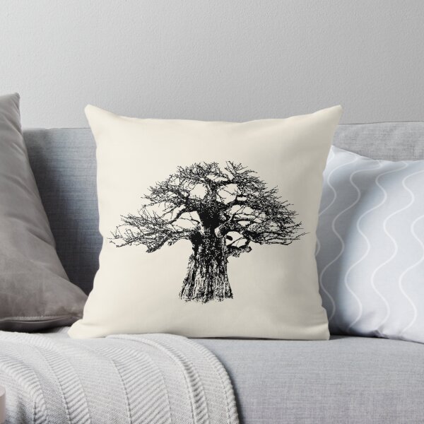 Baobab Tree in Black and White Throw Pillow