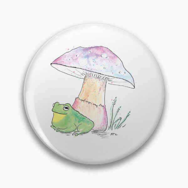 Item preview, happy little green frog sitting under a purple-blue mushroom designed and sold by SandhillDesigns.
