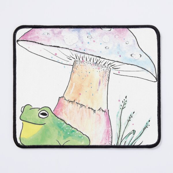 Item preview, happy little green frog sitting under a purple-blue mushroom designed and sold by SandhillDesigns.