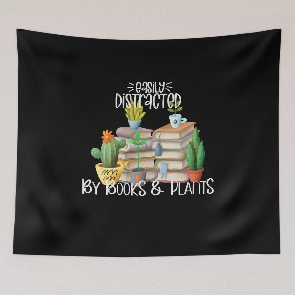 Item preview, Easily Distracted By Books And Plants, Plants, Cactus, and Stack of Books designed and sold by PrintedKat.
