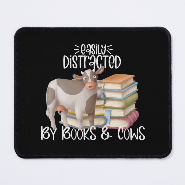 Item preview, Easily Distracted By Books And Cows, Cute Cow and Stack of Books, Cow Lover designed and sold by PrintedKat.