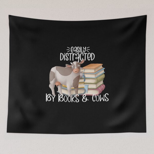 Item preview, Easily Distracted By Books And Cows, Cute Cow and Stack of Books, Cow Lover designed and sold by PrintedKat.