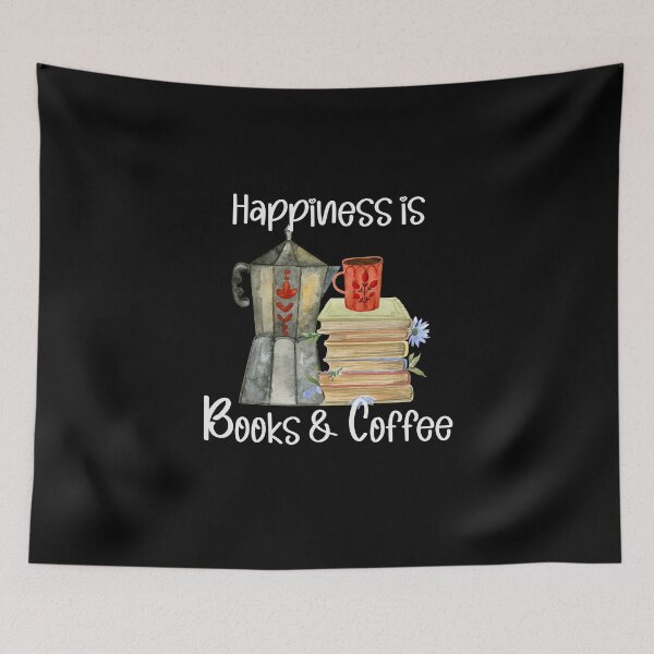 Item preview, Happiness is Books and Coffee, Coffee Lover, Book Lover, Stack of Books designed and sold by PrintedKat.