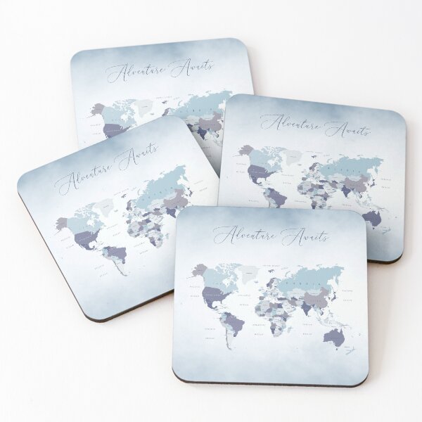 Item preview, Adventure Awaits World Map in Blue designed and sold by UrbanEpiphany.