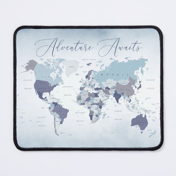 Item preview, Adventure Awaits World Map in Blue designed and sold by UrbanEpiphany.