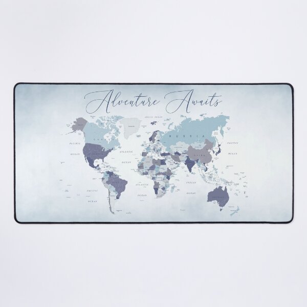 Item preview, Adventure Awaits World Map in Blue designed and sold by UrbanEpiphany.