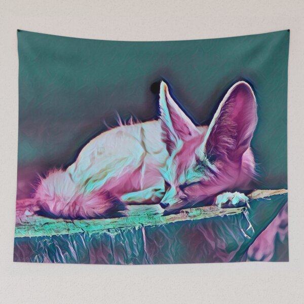 Item preview, Fennec Fox Sleeping Retro Neon Purple Portrait  designed and sold by TheWildFlix.