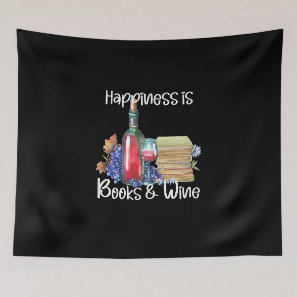 Item preview, Happiness is Books and Red Wine, Wine Lover, Book Lover, Stack of Books designed and sold by PrintedKat.