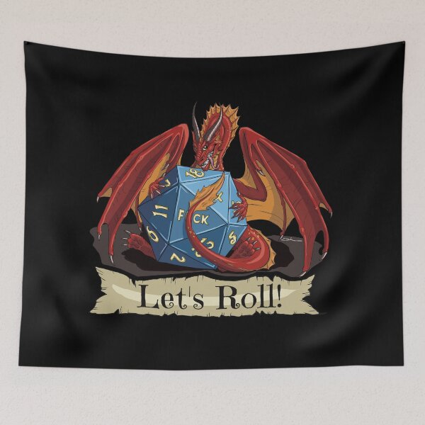 Item preview, "Let's roll!" DnD funny art - goofy dragon with a dice design designed and sold by DiiMotion.