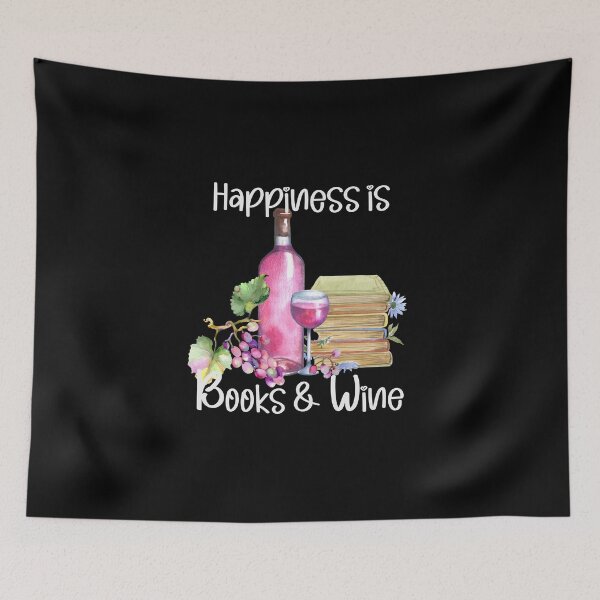 Item preview, Happiness is Books and Rose Wine, Wine Lover, Book Lover, Stack of Books designed and sold by PrintedKat.
