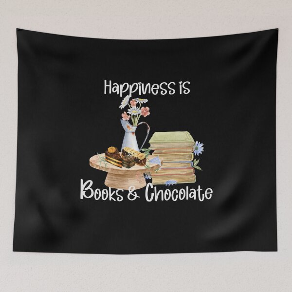 Item preview, Happiness is Books and Chocolate, Coffee Lover, Chocolate Lover, Book Lover, Stack of Books designed and sold by PrintedKat.