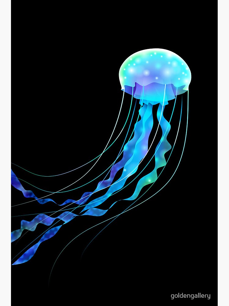 Metallic and Neon Watercolor Jellyfish on Hand Painted Black