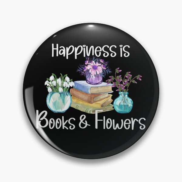 Item preview, Happiness is Books and Flowers, Flower Lover, Book Lover, Stack of Books designed and sold by PrintedKat.